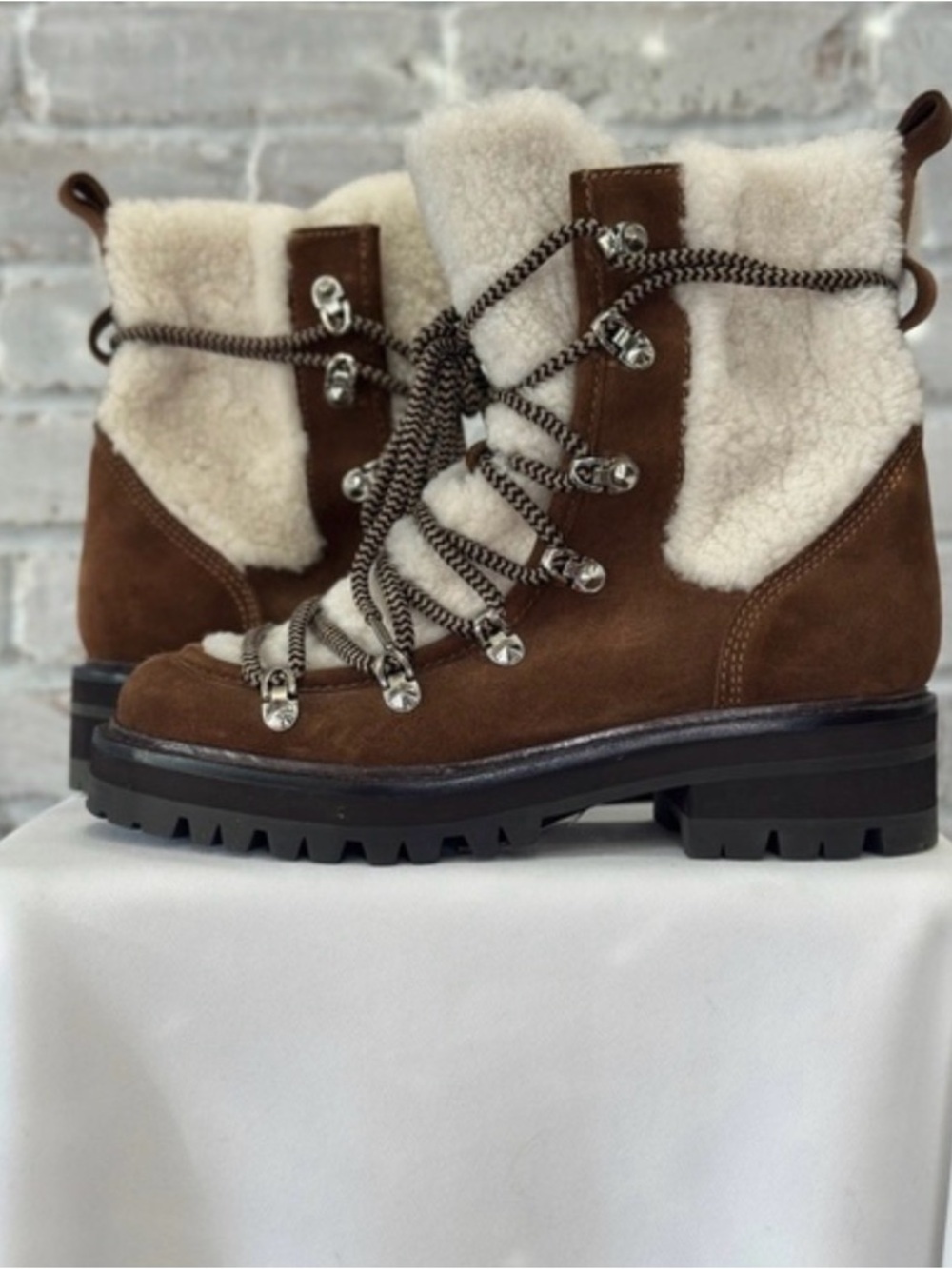 Sigerson Morrison Brown Suede Shearling-Lined Lug Boots